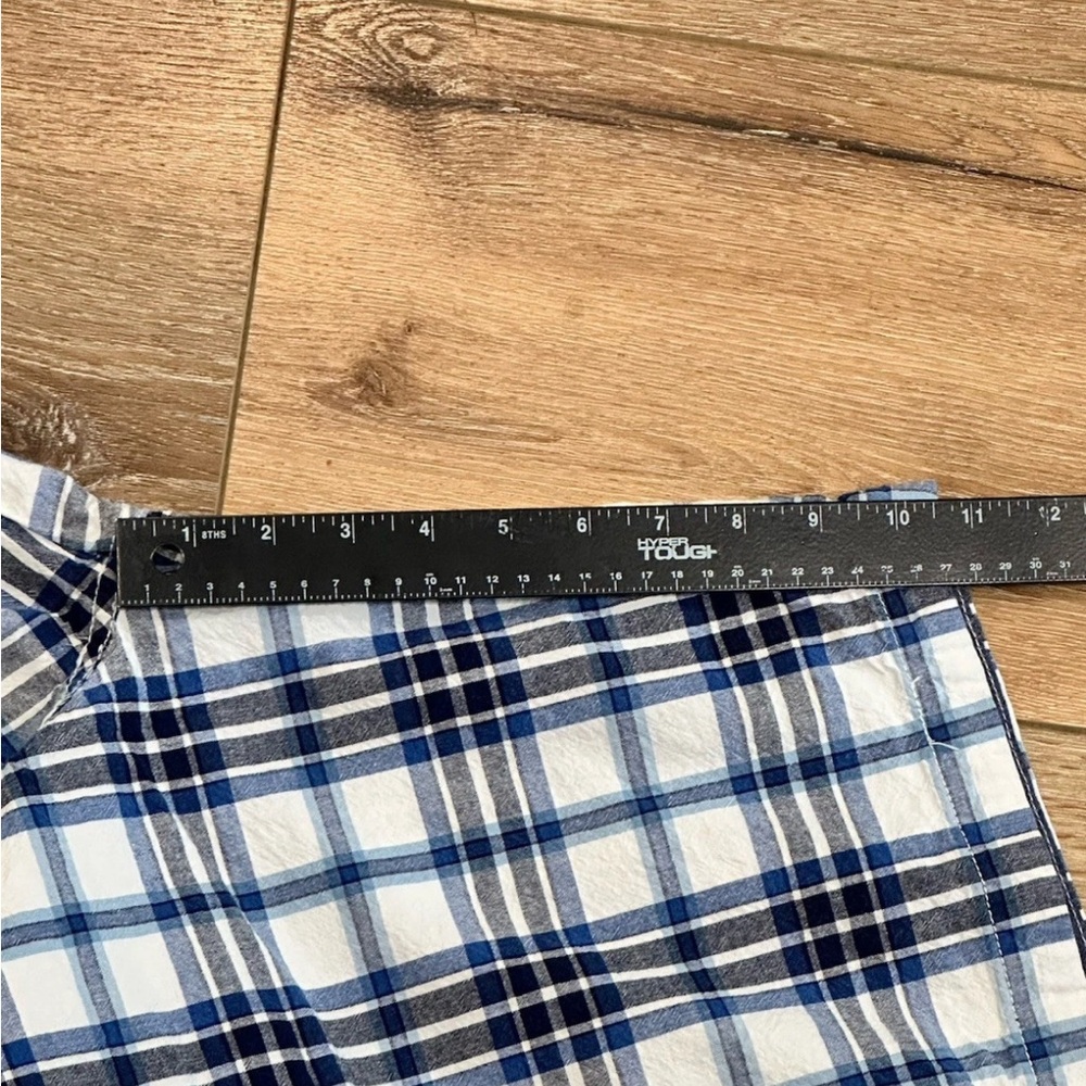 Flag & Anthem Shorts Flat Front Chino Style Navy/White/Black Plaid Size 34 - Picture 5 of 7